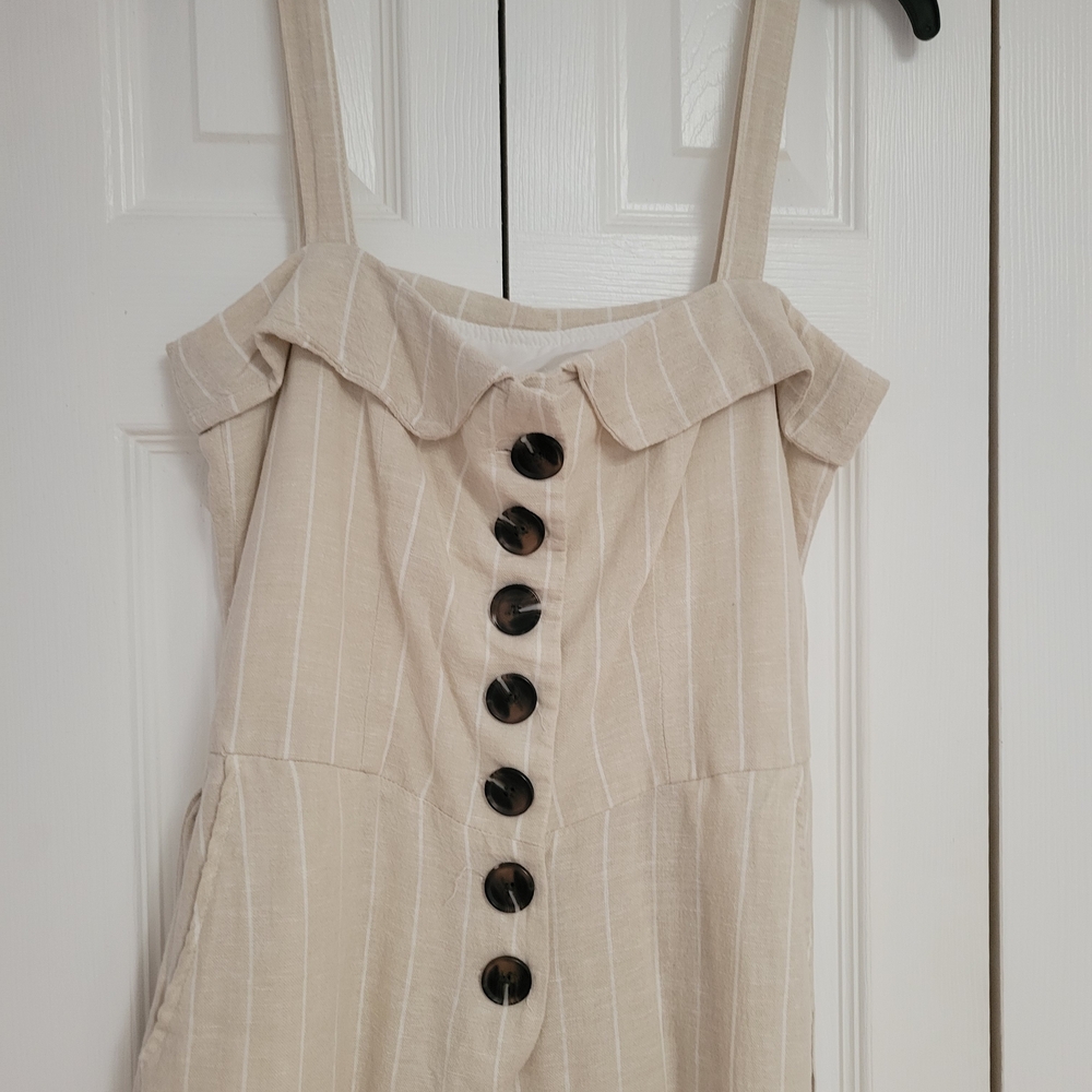 Indigo Rein Cream Jumpsuit with Button Detail
